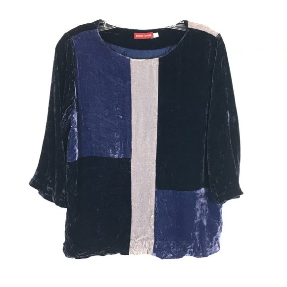Womens Size Small Bianco Levrin Oversized Velvet Colorblock Pullover Top - Picture 1 of 3